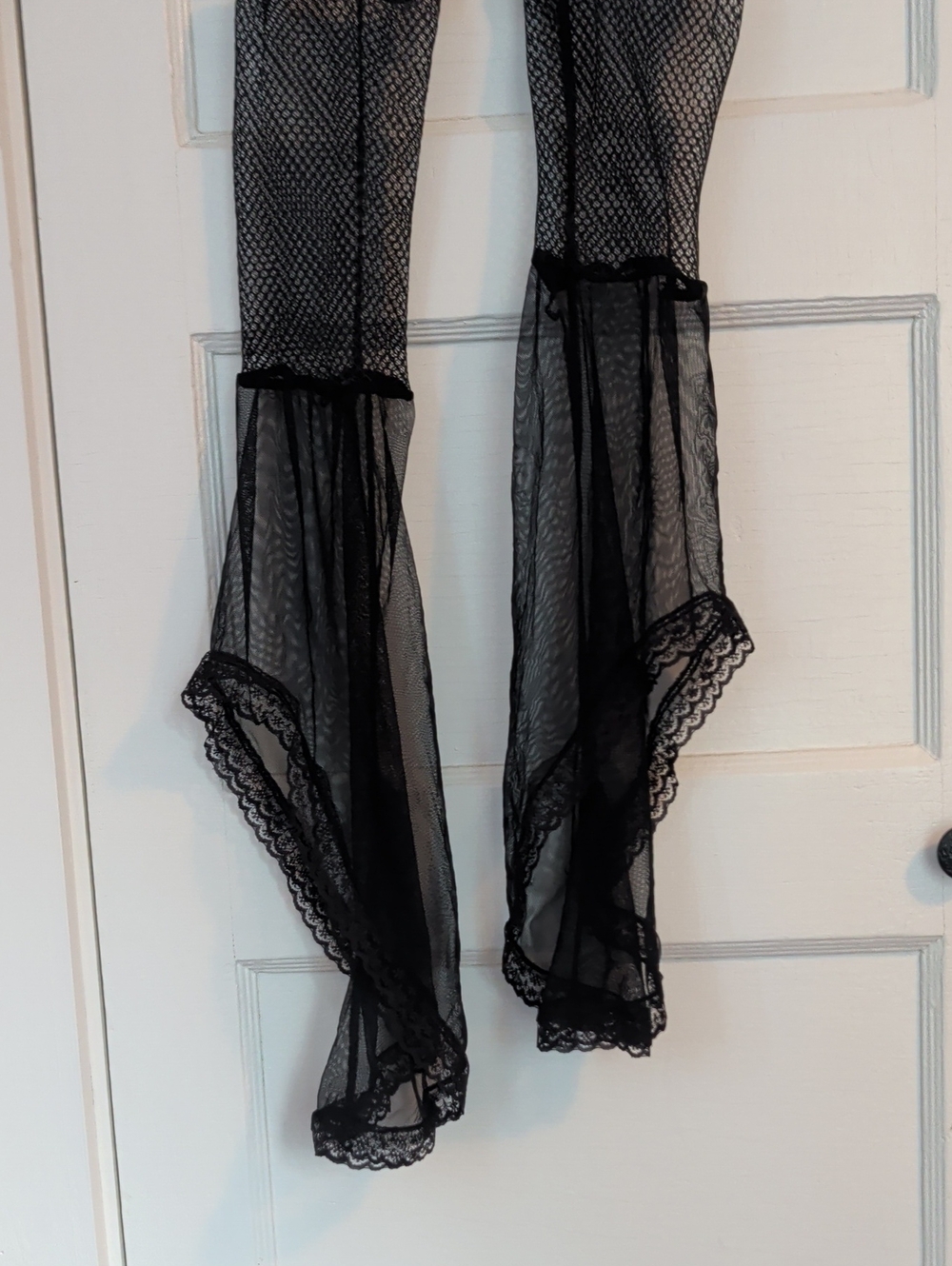 Sheer Sleeve Black Fishnet Lace-Trim Removable Goth Punk Whimsigoth Sexy Lacey
